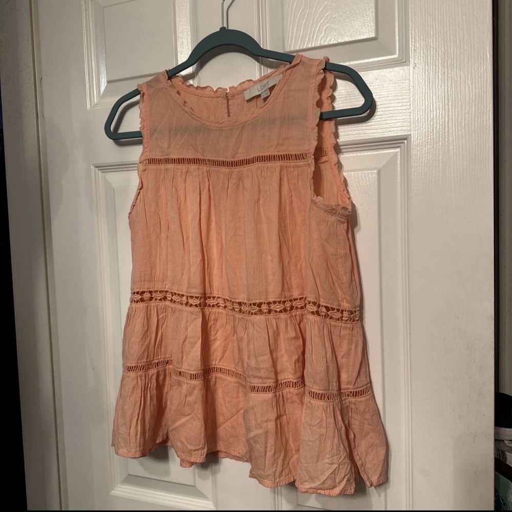 Ann Taylor Peach Sleeveless Tiered Lace-Trim Top